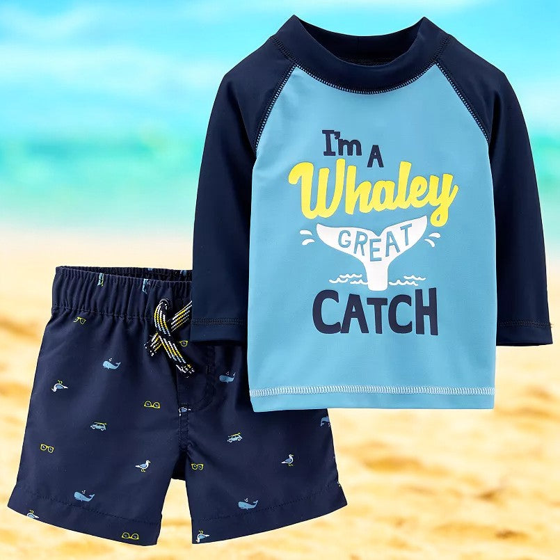 Carter's Boys "I'm A Whaley Great Catch" Two Piece Bathing Suit
