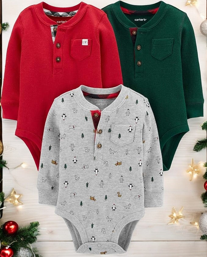 Carter's Winter Bear Thermal Three Piece Bodysuit Set