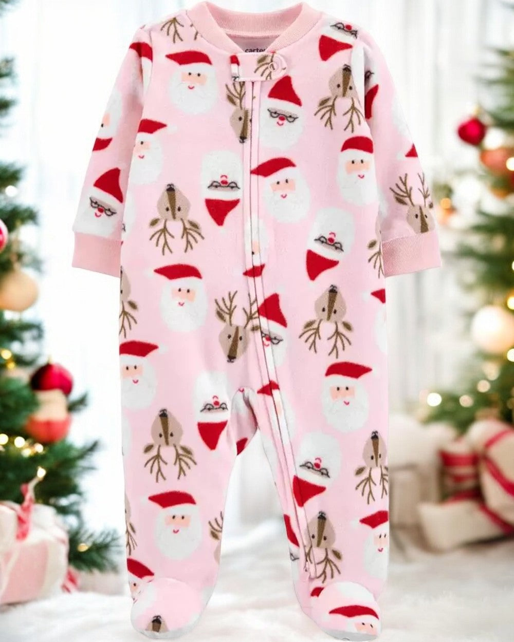 Carter's Pink Santa and Reindeer Pajama