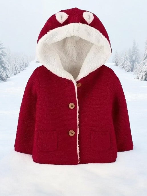 Carter's Red Sherpa Hooded Cardigan Sweater Long Sleeve