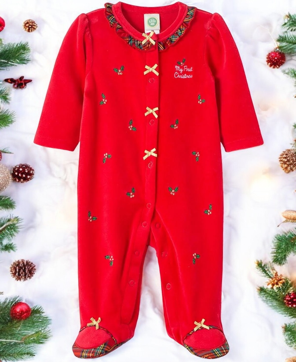 Little Me My First Christmas Holly One Piece Pajama
