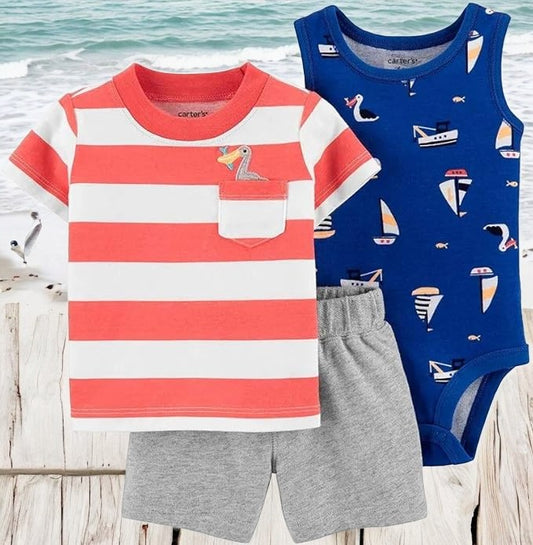 Carter's Baby Boys Stripped Pelican Three Piece Set