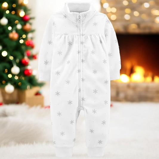 Christmas Girls Little Snowflake One Piece Fleece Outfit
