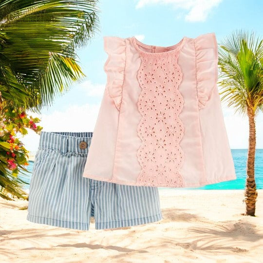 Carter's Pink and Stripped Two Piece Short Set
