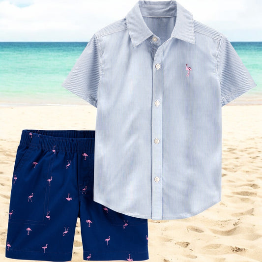 Carter's Stripped Flamingo Two Piece Short Set
