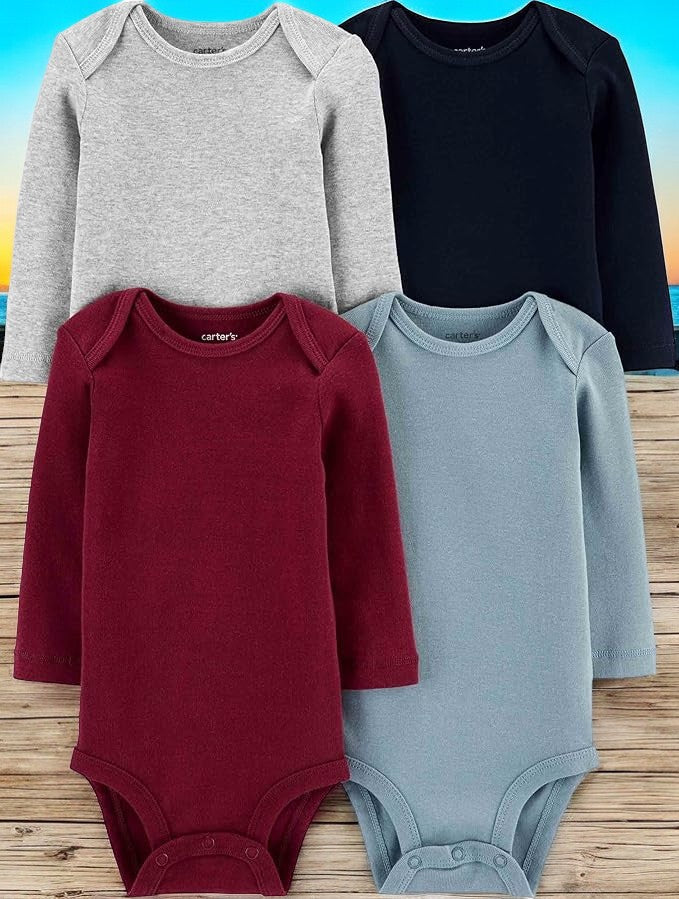 Carter's Solid Four Piece Long Sleeve Bodysuits