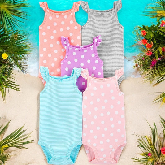 Carter's Summer Polka dot and Stripes Five Piece Bodysuit Set