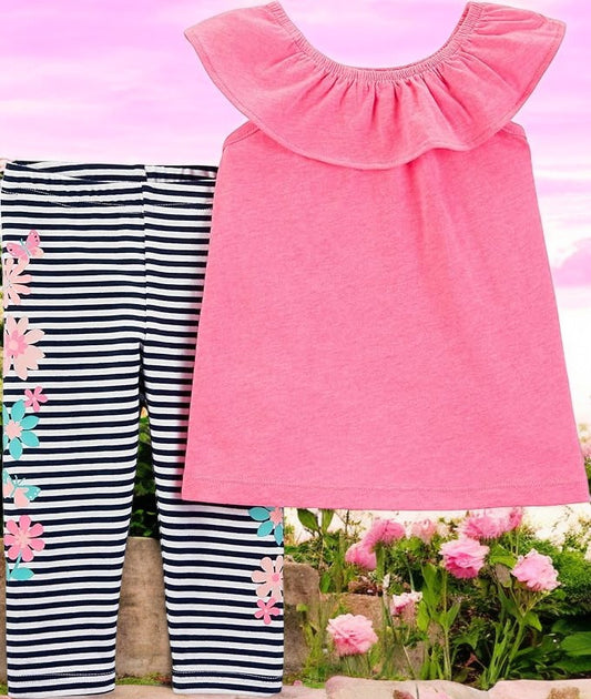 Carter's 2-Piece Flutter Scoop Neck Top & Striped Capri Legging Set