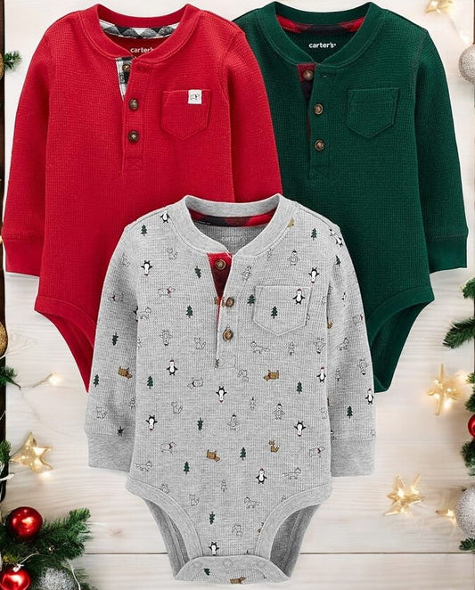 Carter's Winter Bear Thermal Three Piece Bodysuit Set