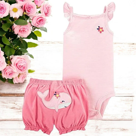Carter's Stripped Whale Two Piece Short Set