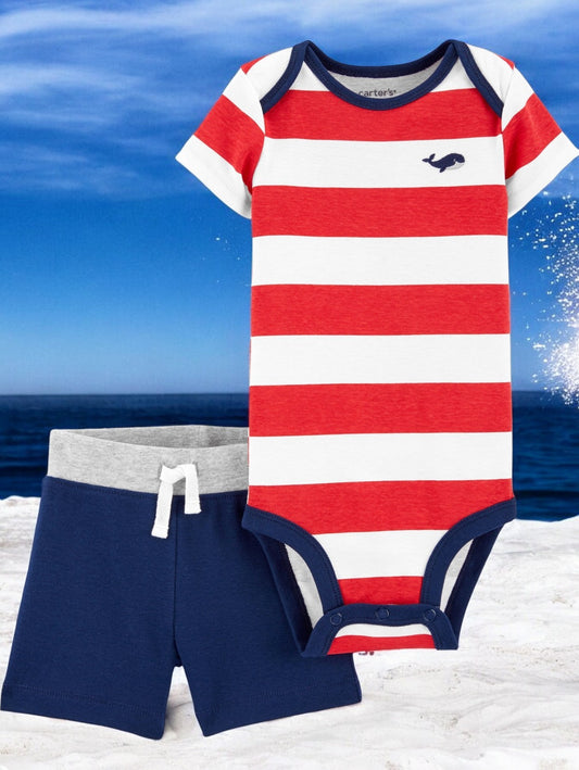 Carter's Boys Stripped Whale Two Piece Short Set