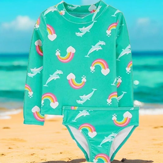 Carter's Girls Rainbow and Dolphins Two Piece Bathing Suit