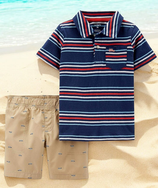 Carter's Boys Stripped Car Two Piece Short Set